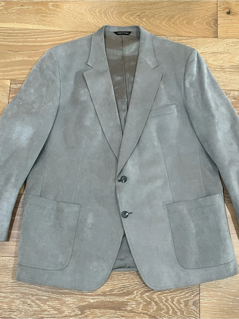 Vintage Halston Halsuede Light Gray Suede Blazer Men’s 48R Sport Coat